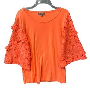 DG2 by Diane Gilman Corded Lace Sleeve Floral Lace Top L